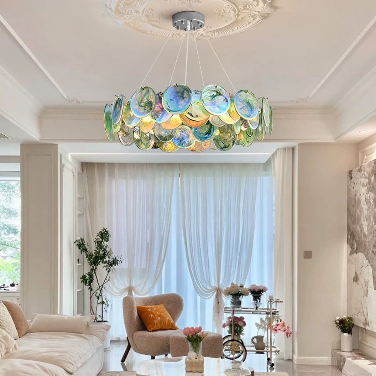 Vistosi Murano Disc Glass Chandelier