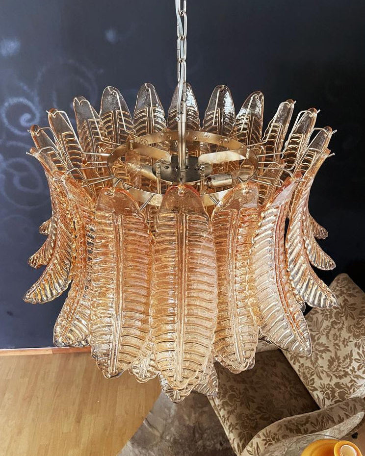 Italian Murano leaf glass chandelier