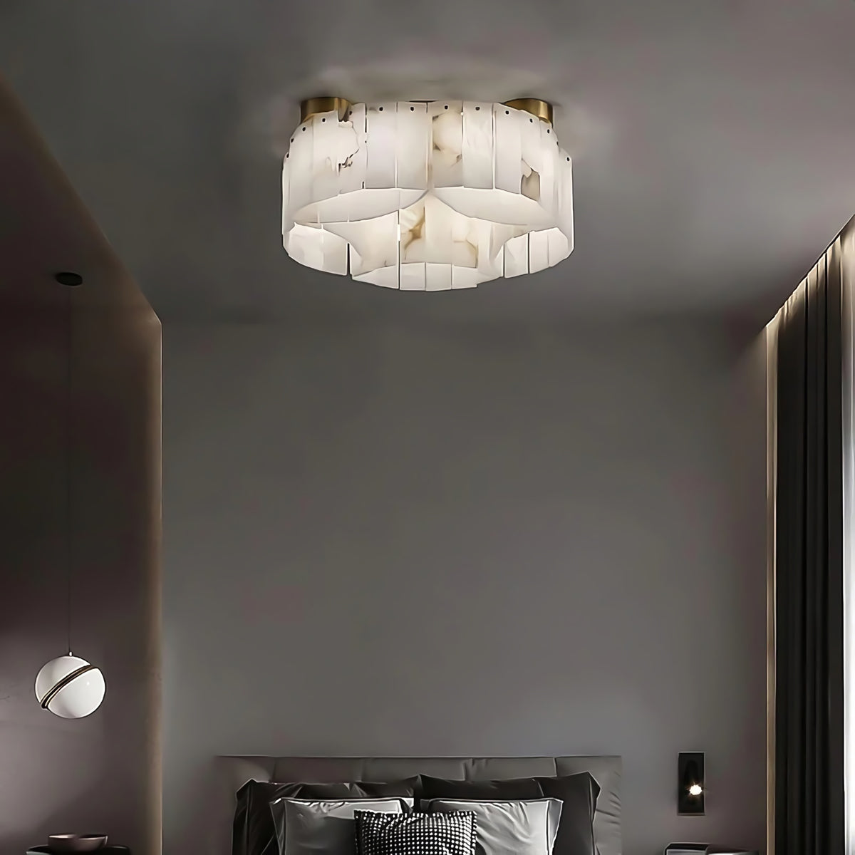 Alabaster Brass Flushmount Ceiling Lamps