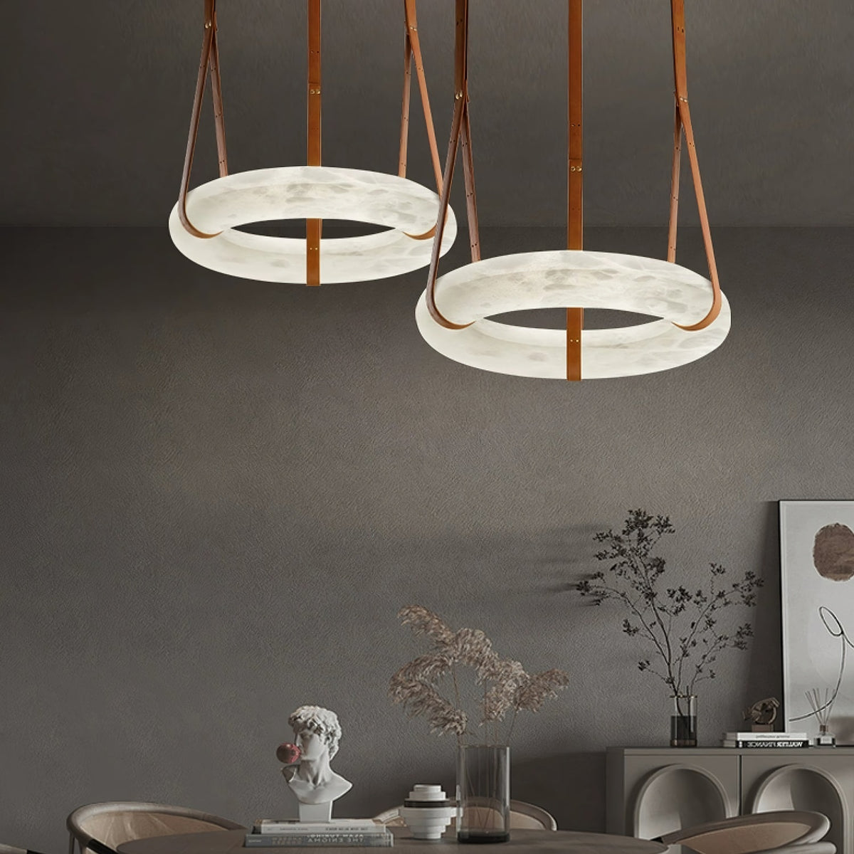 Alabaster Hoop Leather Chandelier