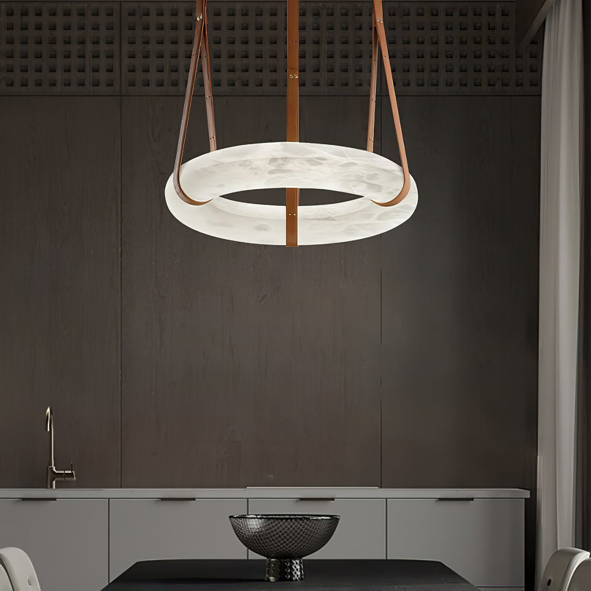 Alabaster Hoop Leather Chandelier