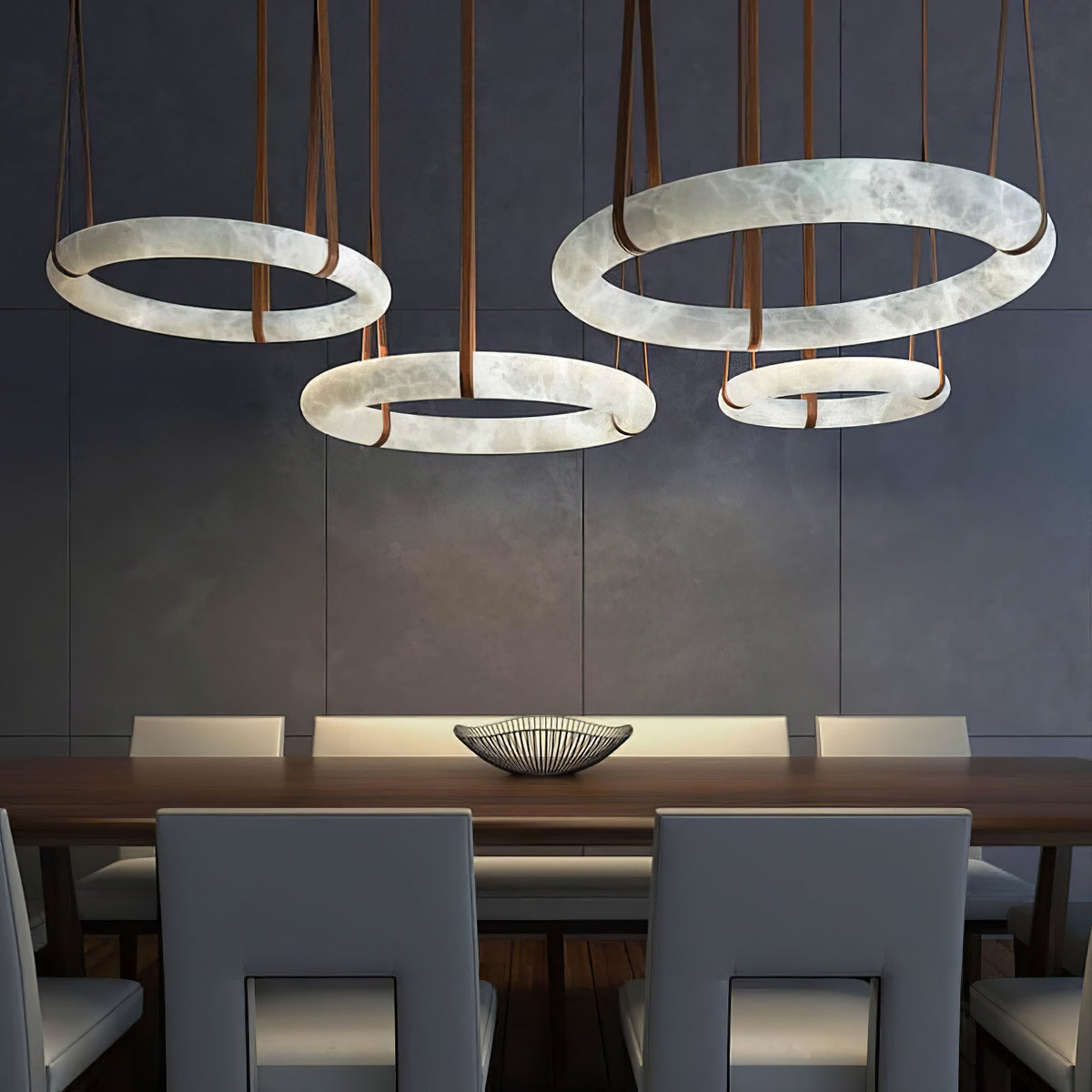 Alabaster Hoop Leather Chandelier