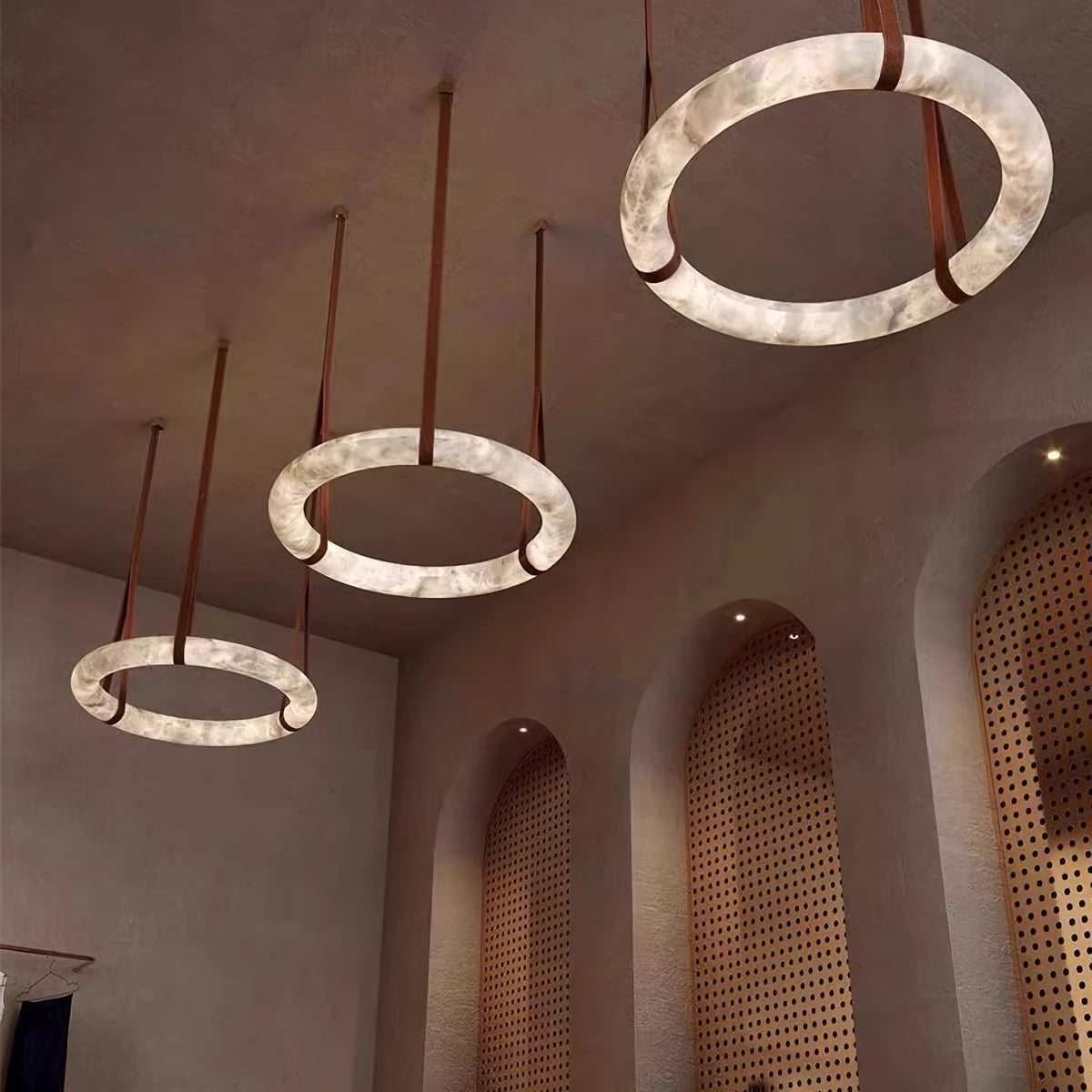 Alabaster Hoop Leather Chandelier