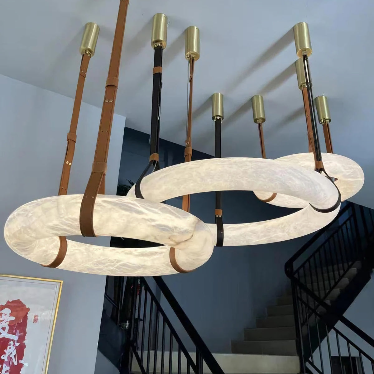 Alabaster Hoop Leather Chandelier