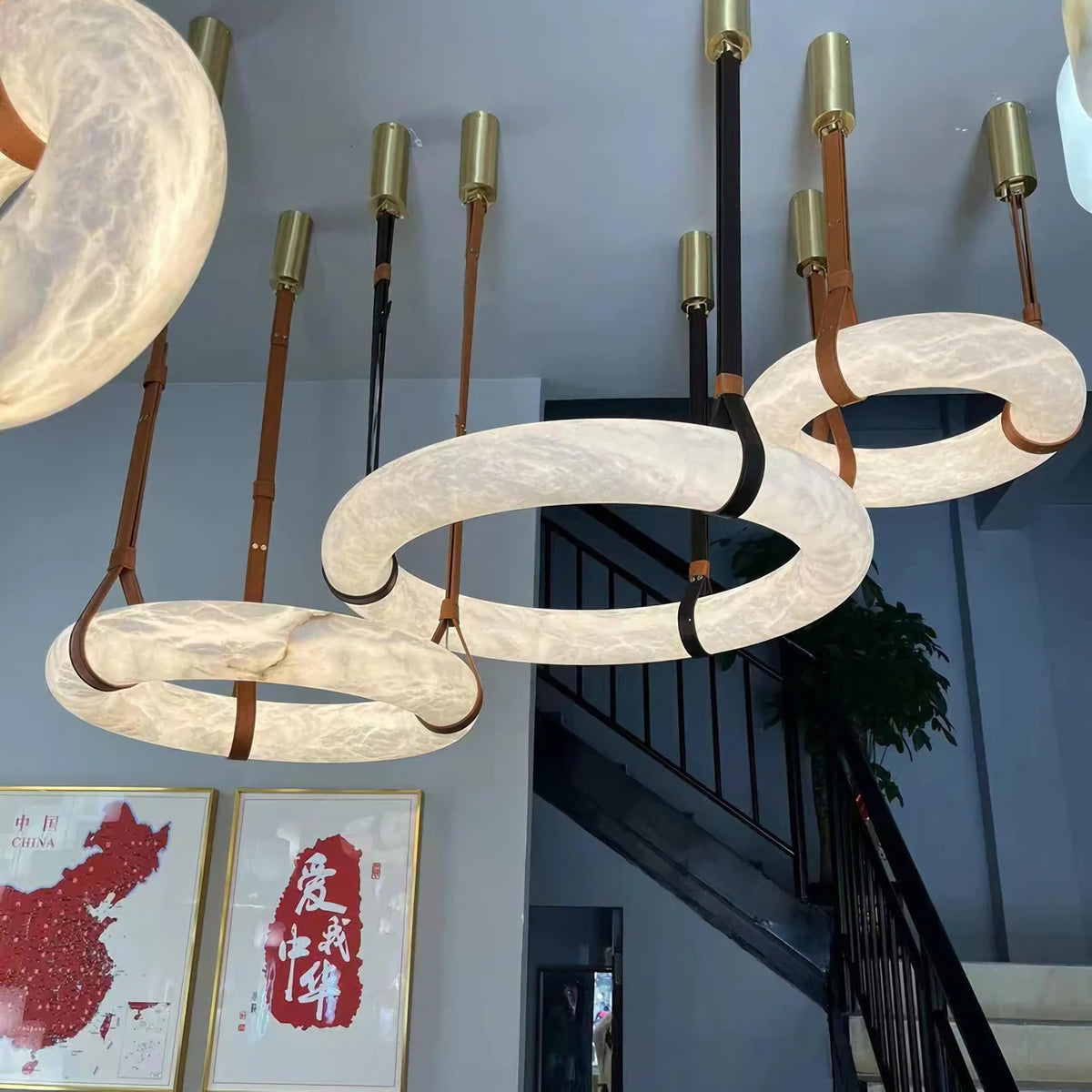 Alabaster Hoop Leather Chandelier