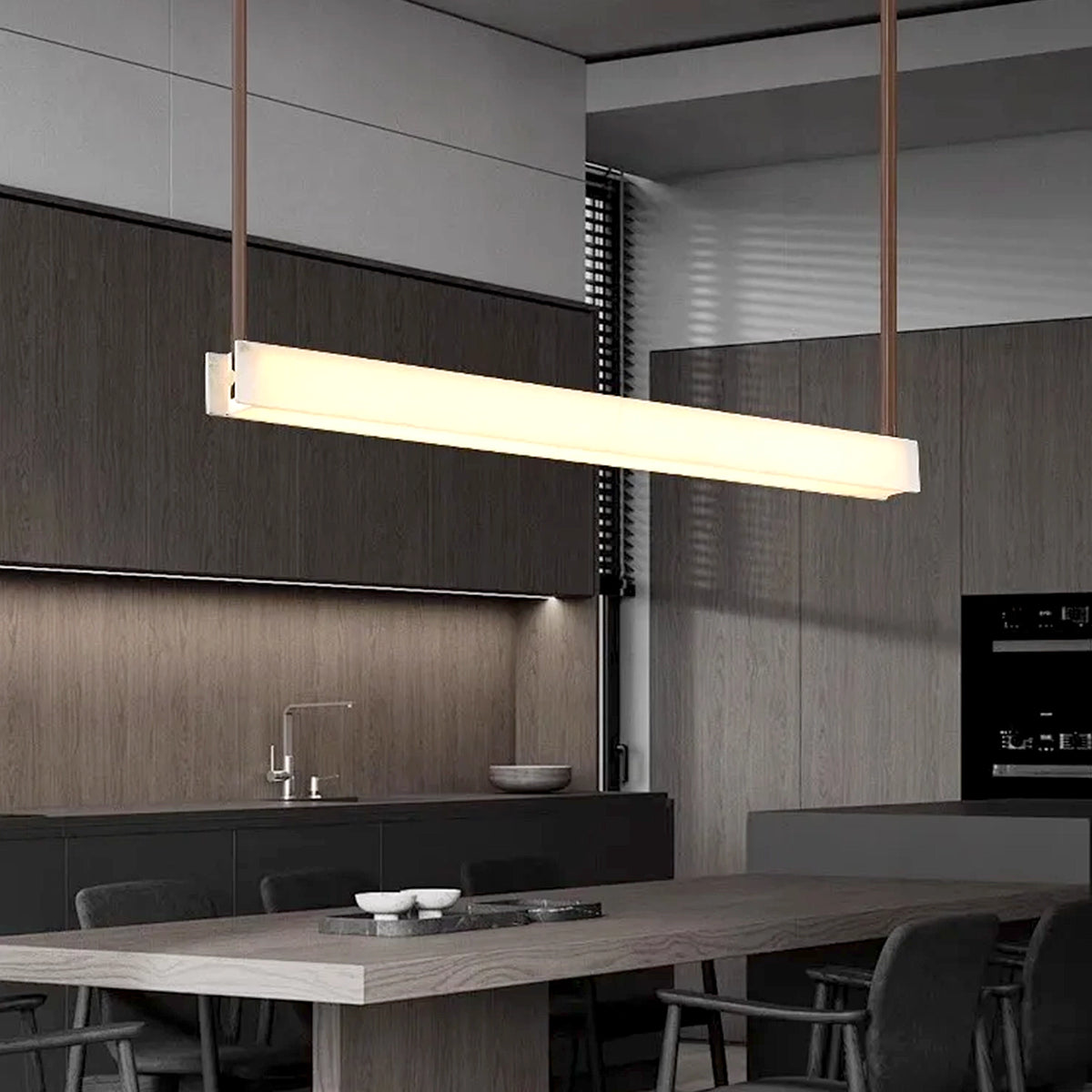Alabaster Leather Belt Linear Pendant Lamp