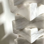 Alden Interlocking Alabaster Column Floor Lamp | Natural Alabaster and Metal | Close-up detail showing the natural stone grain and texture | Severn Lighting