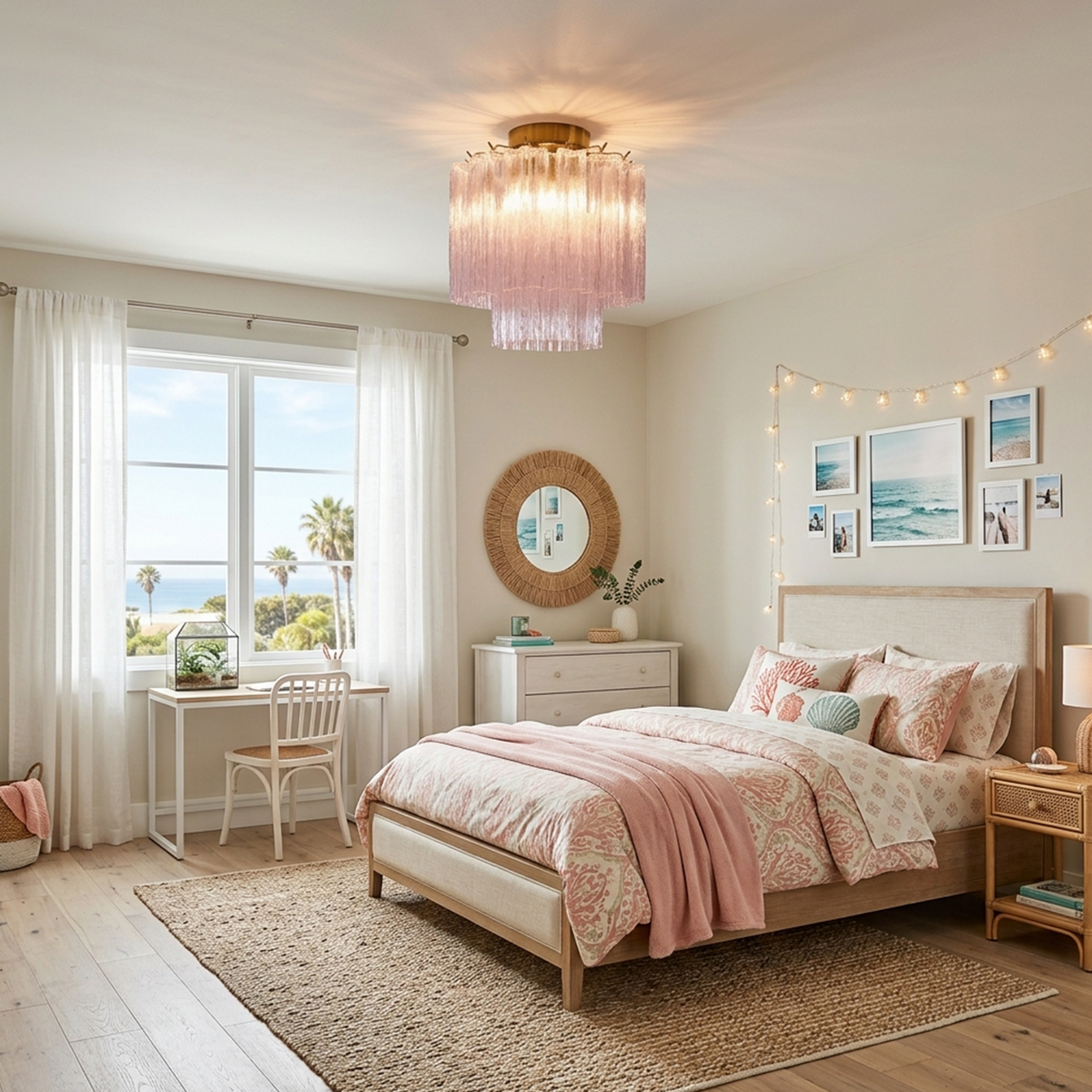 Amabel Dazzling Pink Glass Ceiling Light | girl's bedroom | primary walk-in closet | Severn Lighting