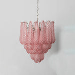 Aubine Pink Textured Glass Tiered Chandelier | Pink Textured Glass and Brass | Studio product shot illuminated gracefully against a plain grey backdrop | Severn Lighting