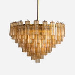 Auriane Fluted Amber Glass Chandelier | Fluted Amber Glass and Brass | Front full view on a white background, illuminated | Severn Lighting
