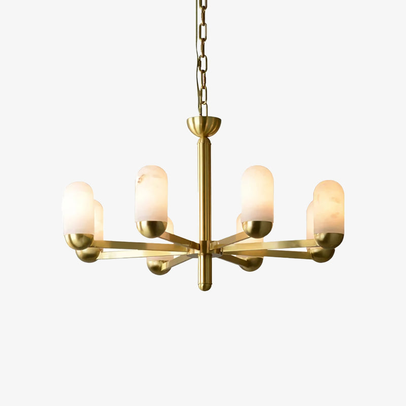 Brass Arm Alabaster Chandelier