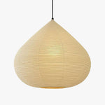 Bryony Teardrop Paper Pendant Light | Washi Paper and Metal | Front full view on a pure white background, illuminated | Severn Lighting
