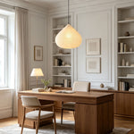 Bryony Teardrop Paper Pendant Light | Washi Paper and Metal | Illuminating a wooden desk in a classic home office with bookshelves | Severn Lighting