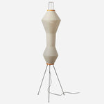 Cosima Hourglass Washi Paper Floor Lamp | Japanese Wabi-Sabi Paper and Black Tripod | Full product view isolated on a clean white background showing the sculpted hourglass paper shade and tripod legs | Severn Lighting