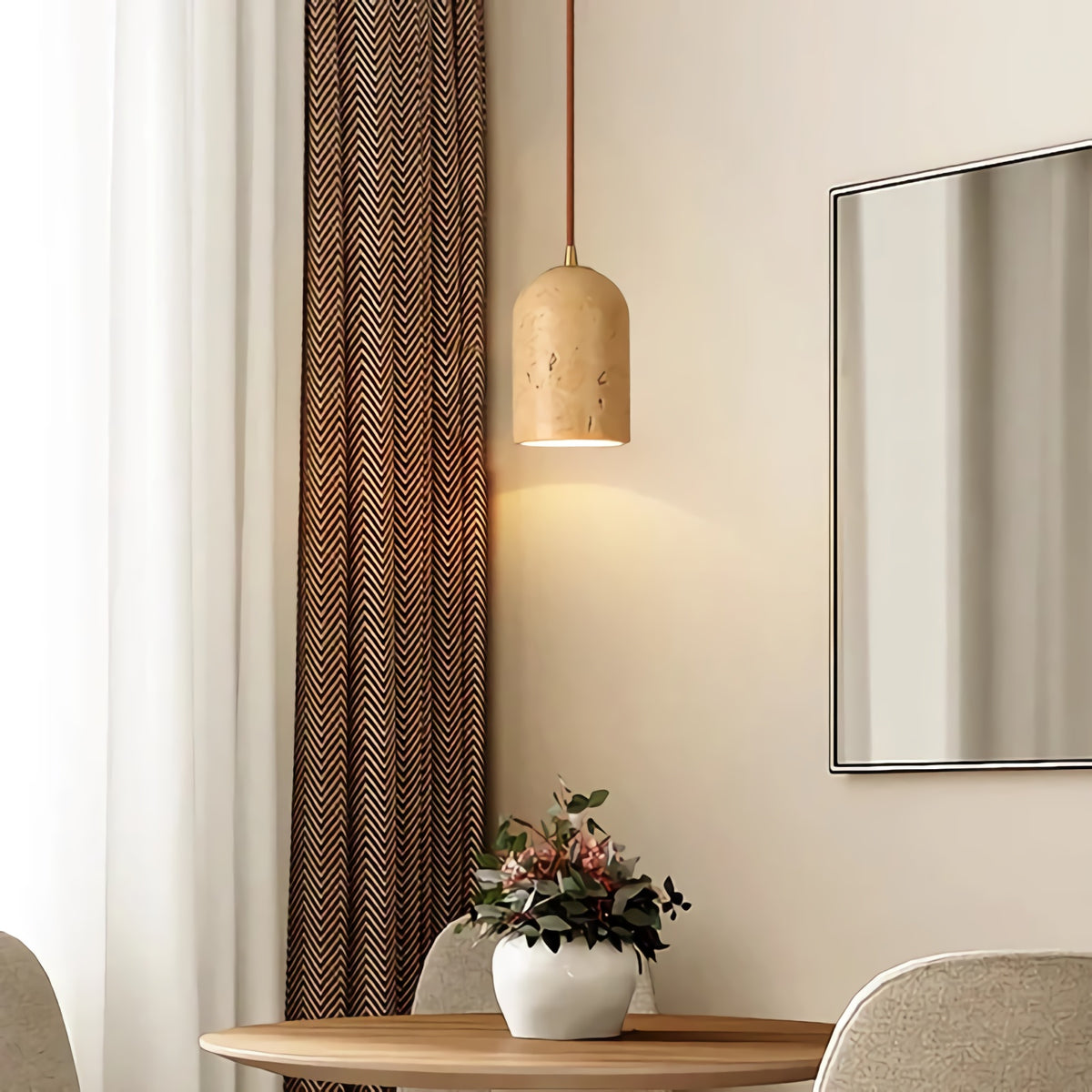 Cylindrical Half Orb Travertine Pendant Light