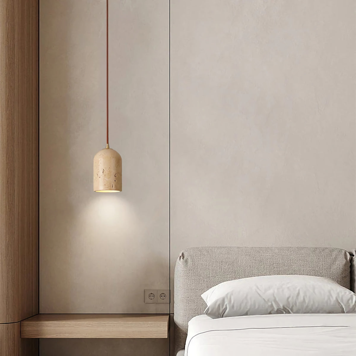 Cylindrical Half Orb Travertine Pendant Light