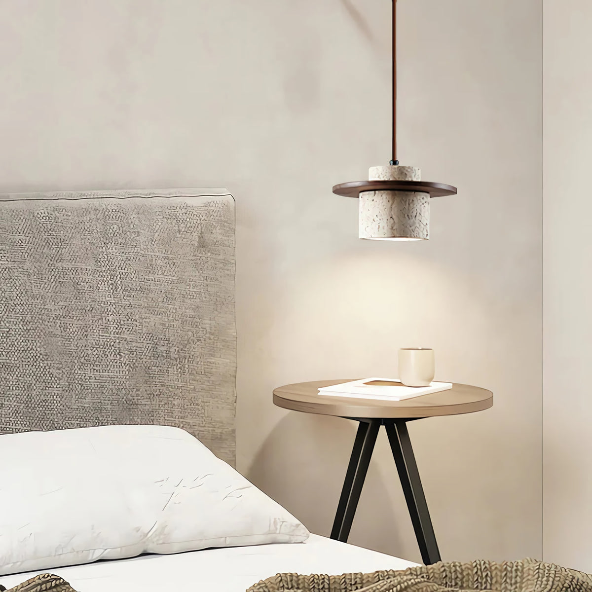 Elegant Textured Cylindra Stone Pendant Lamp