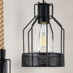 Fermaine Cage Chandelier | Iron Wire and Mesh | Macro close-up of single geometric cage shade and bulb | Severn Lighting
