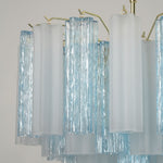 Givrane Two-Tone Glass Tube Tiered Chandelier | Two-Tone Glass and Brass | Detail shot showing the beautiful contrast of blue and white glass tubes | Severn Lighting