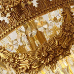 Isambard Crowned Crystal Basket Pendant Light | Cut Crystal and Brass | Close-up detail showing the relief brass band and crystal beads | Severn Lighting