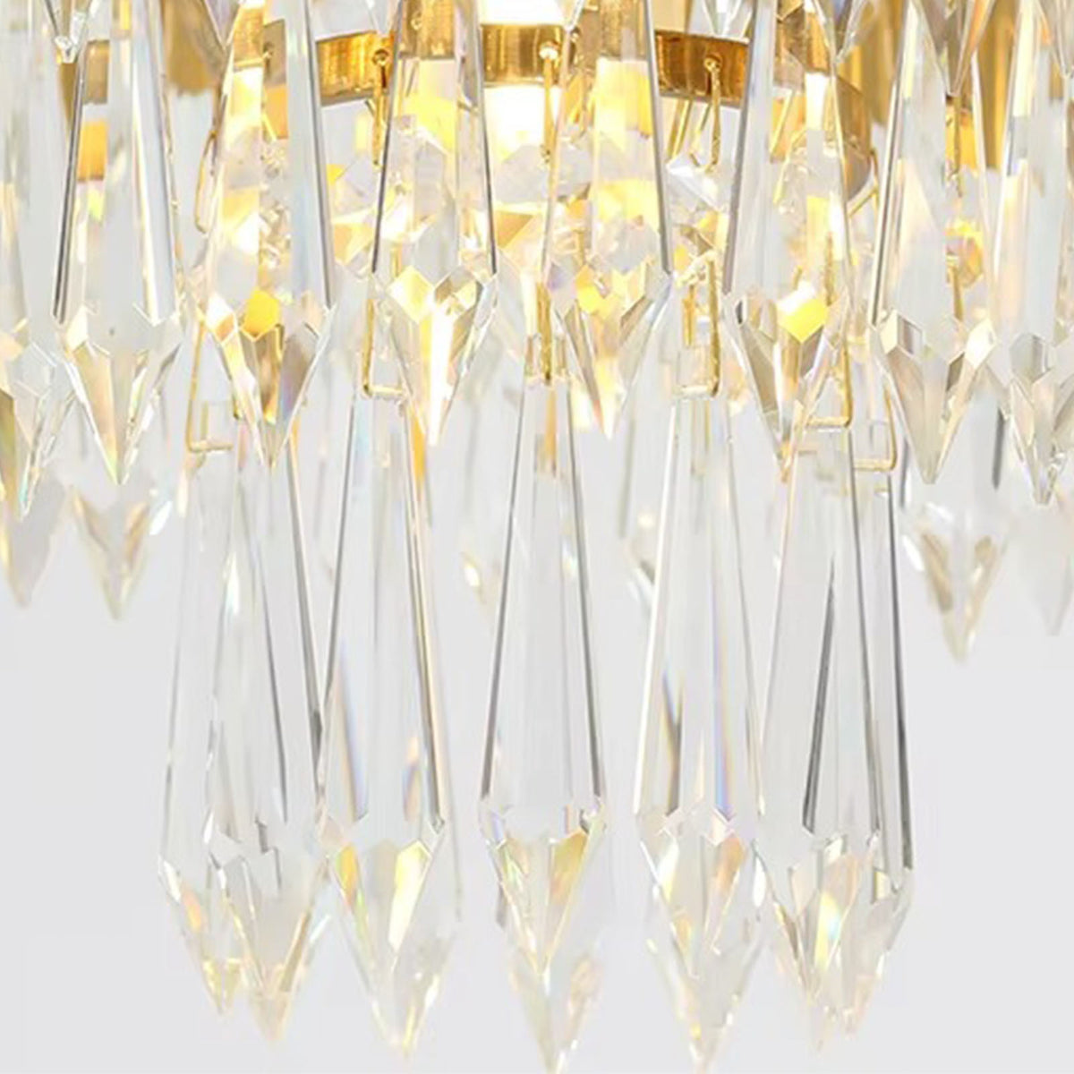 Isambard Crowned Crystal Basket Pendant Light | Cut Crystal and Brass | Macro view of sparkling cut crystal teardrops and prisms | Severn Lighting