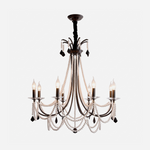 Isolde Pearl Swag Candle Chandelier | Pearl Beads, Crystal and Metal | Front full view on a pure white background, unlit | Severn Lighting