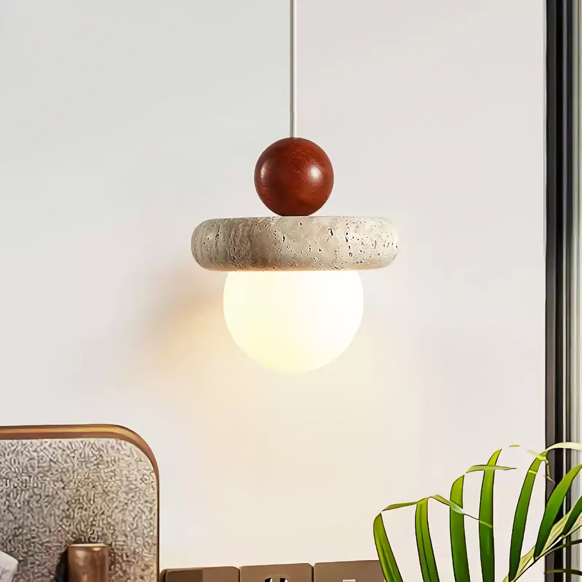Japanese Wabi Sabi Travertine Round Pendant Light