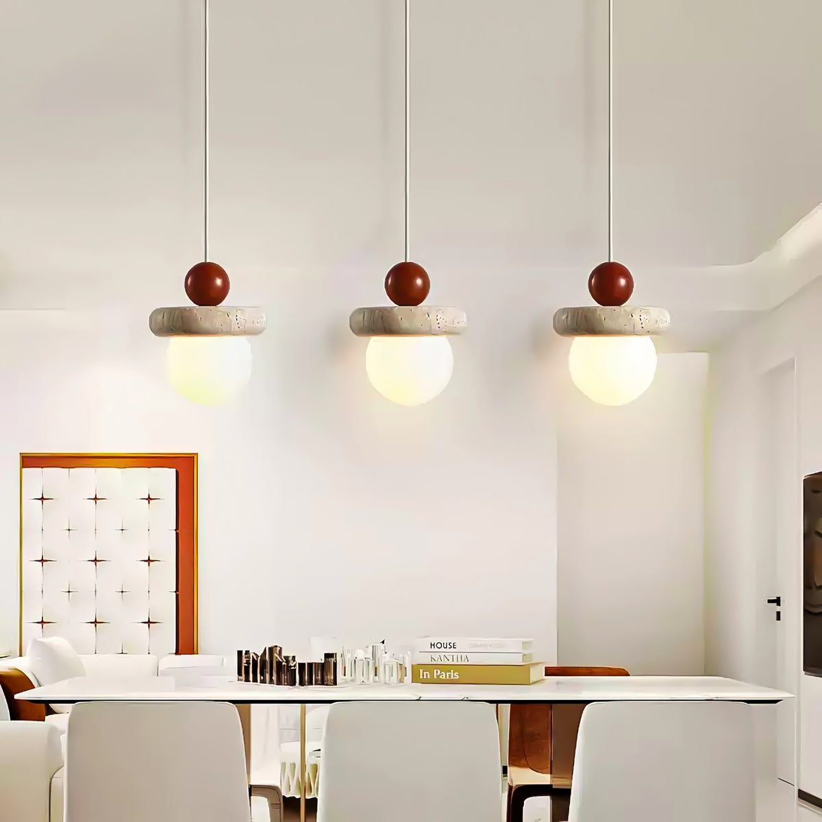 Japanese Wabi Sabi Travertine Round Pendant Light