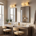Lamelune Stacked Sconce | Alabaster and Brass | Pair mounted above vanity mirrors in elegant dressing room | Severn Lighting