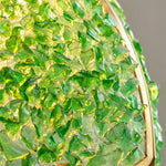 Liora Mosaic Glass Pendant Light | Green Mosaic Glass and Brass | Close-up macro texture view highlighting the green mosaic glass pattern and brass scalloped frame | Severn Lighting