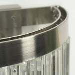 Marelle Glass Rod Tiered Wall Lamp | Clear Glass Rods and Metal | Close-up detail of brushed metal rim and vertical clear glass rods | Severn Lighting