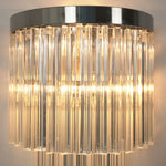 Marelle Glass Rod Tiered Wall Lamp | Clear Glass Rods and Metal | Front close-up shot showing two tiers of illuminated clear glass rods | Severn Lighting