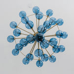 Marisol Aquamarine Glass Bubble Chandelier | Aquamarine Glass and Brass | Directly bottom-up perspective displaying symmetrical glass bubble arrangement | Severn Lighting
