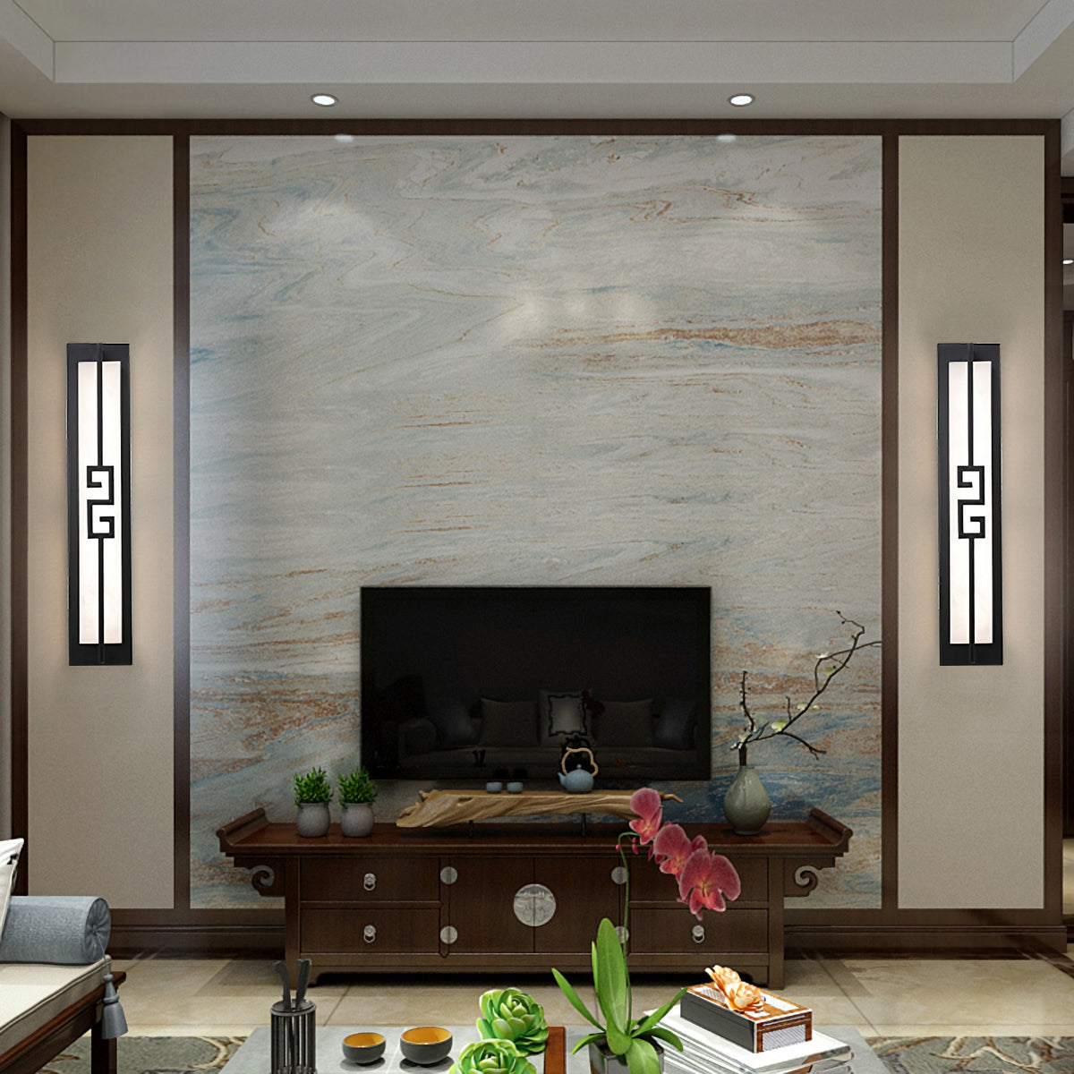 New Chinese Long Strip Alabaster Wall Lamp