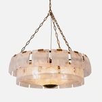Nyle Tiered Glass Ring Chandelier | Textured Glass and Brass | Front full view on a pure white background, illuminated | Severn Lighting