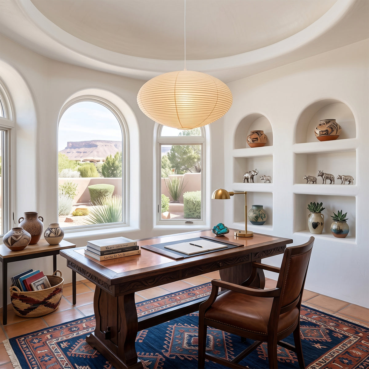 Odile Ribbed Paper Dome Pendant Light - view 2 | Severn Lighting