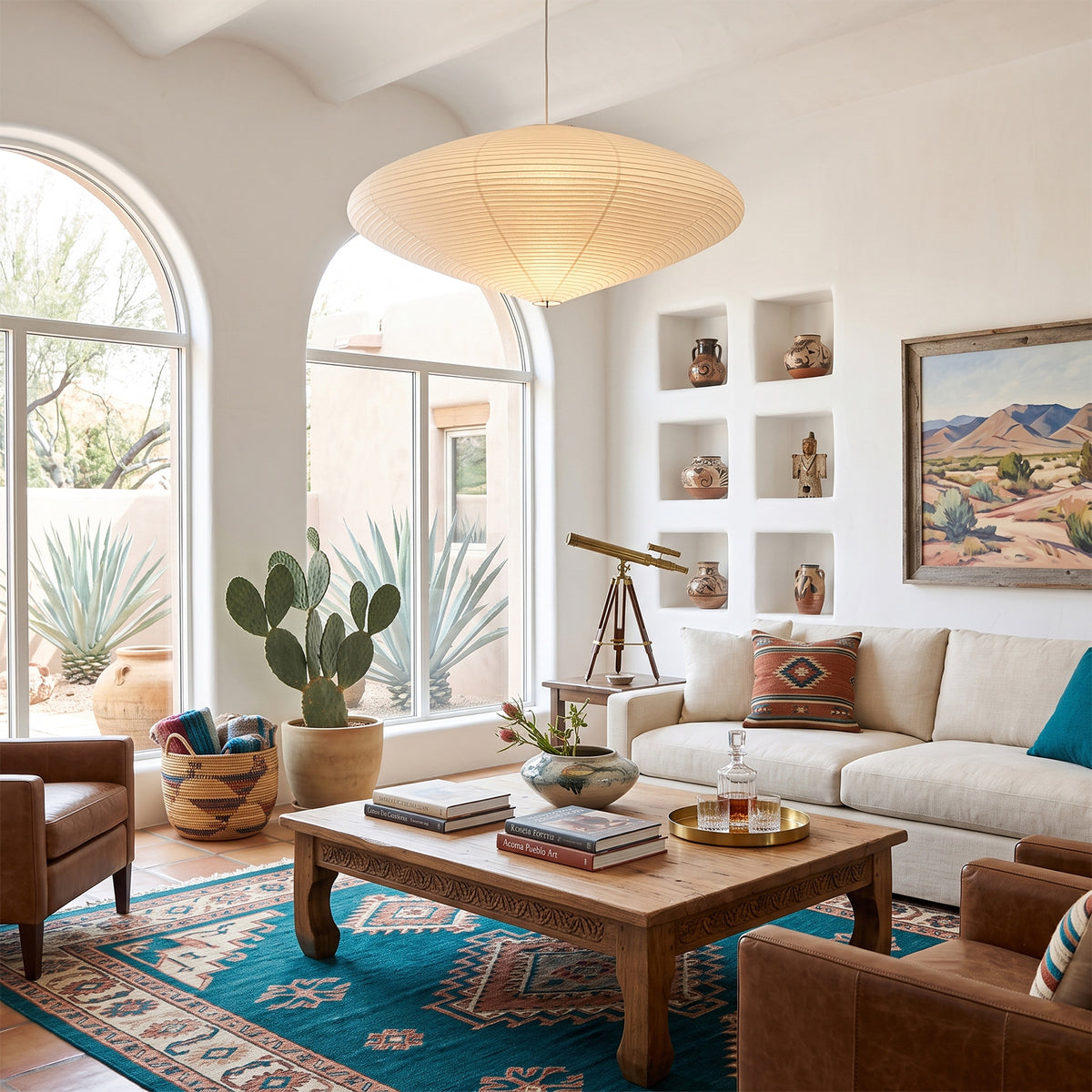 Odile Ribbed Paper Dome Pendant Light - view 4 | Severn Lighting