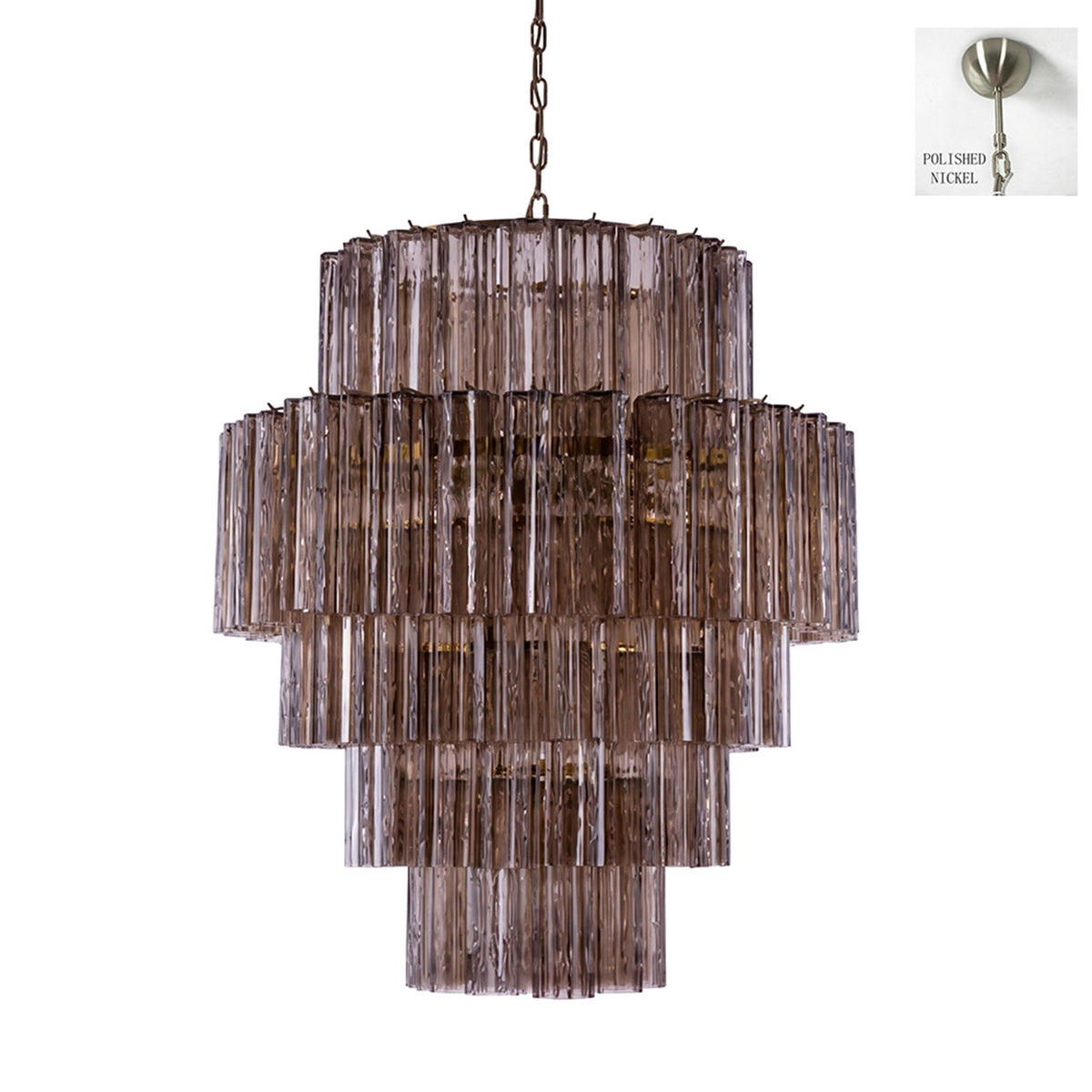 Ottoline Tiered Glass Chandelier | Textured Glass and Chrome | Chrome finish canopy version full view on a pure white background | Severn Lighting