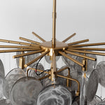 Perrin Smoked Glass Cloud Chandelier | Smoked Glass and Brass | Top-down close-up view of the brass radial arms and frame | Severn Lighting