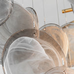 Perrin Smoked Glass Cloud Chandelier | Smoked Glass and Brass | Side angle close-up showing overlapping glass discs | Severn Lighting