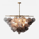 Perrin Smoked Glass Cloud Chandelier | Smoked Glass and Brass | Front full view on a pure white background, illuminated | Severn Lighting
