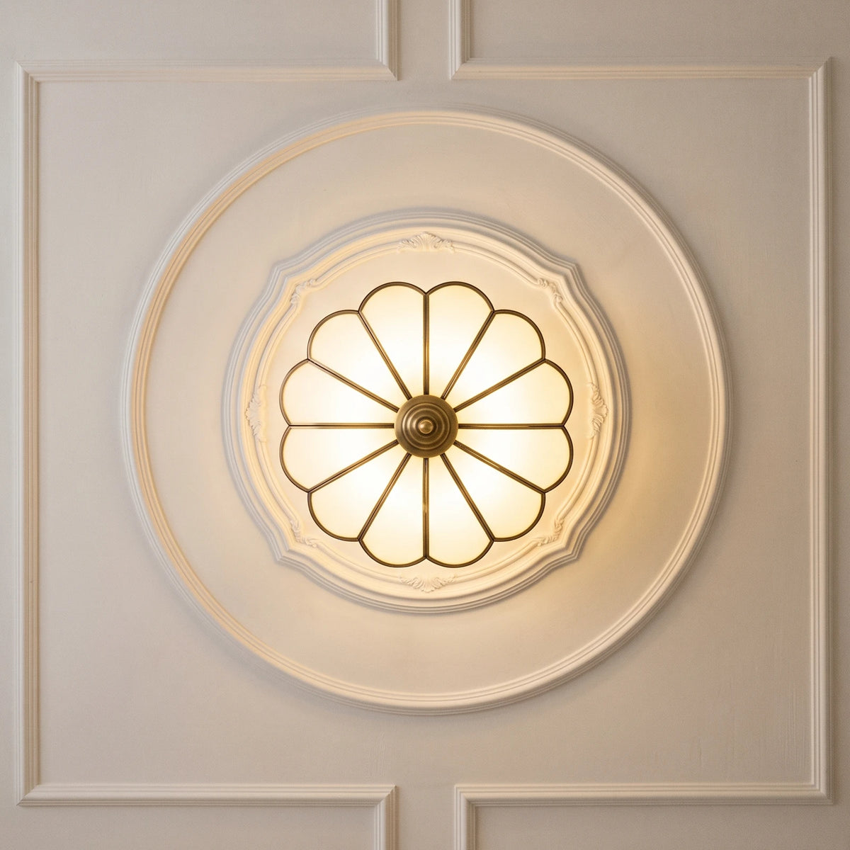 Petal Brass Glass Ceiling Light SevernLighting Low Angle Looking Up