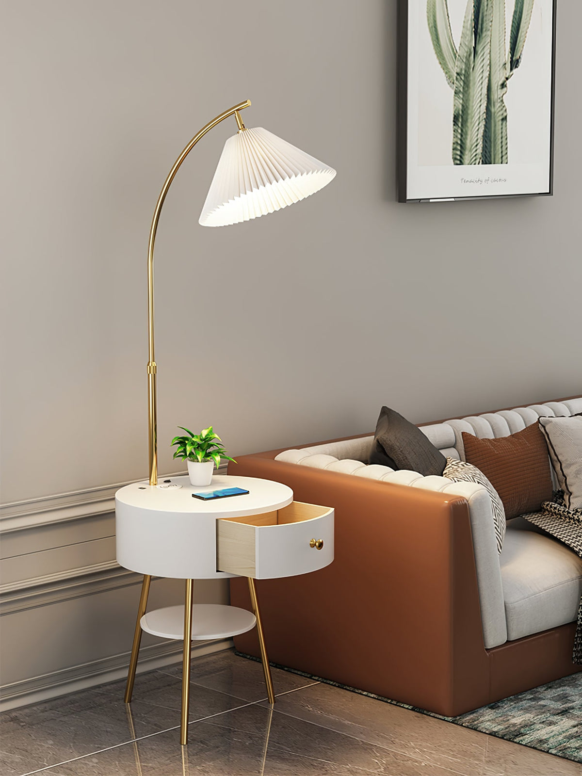 Pleated Drawer Floor Lamp