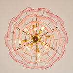 Rosalind Petal Glass Chandelier | Textured Spiral Pink Glass and Gold Metal | Directly underneath view showcasing the spiral overlapping pattern of the pink glass plates | Severn Lighting