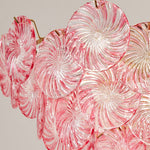 Rosalind Petal Glass Chandelier | Textured Spiral Pink Glass and Gold Metal | Close-up texture shot focusing on the ribbed swirling detail of the pink glass petals | Severn Lighting