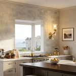 Rosamund Fluted Glass Crystal Brass Wall Lamp | Glass, Crystal and Brass | Installed above a kitchen counter near a large scenic window | Severn Lighting