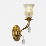 Rosamund Fluted Glass Crystal Brass Wall Lamp | Glass, Crystal and Brass | Front full view on a pure white background, illuminated | Severn Lighting