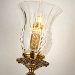 Rosamund Fluted Glass Crystal Brass Wall Lamp | Glass, Crystal and Brass | Close-up view of the illuminated fluted glass bell shade | Severn Lighting