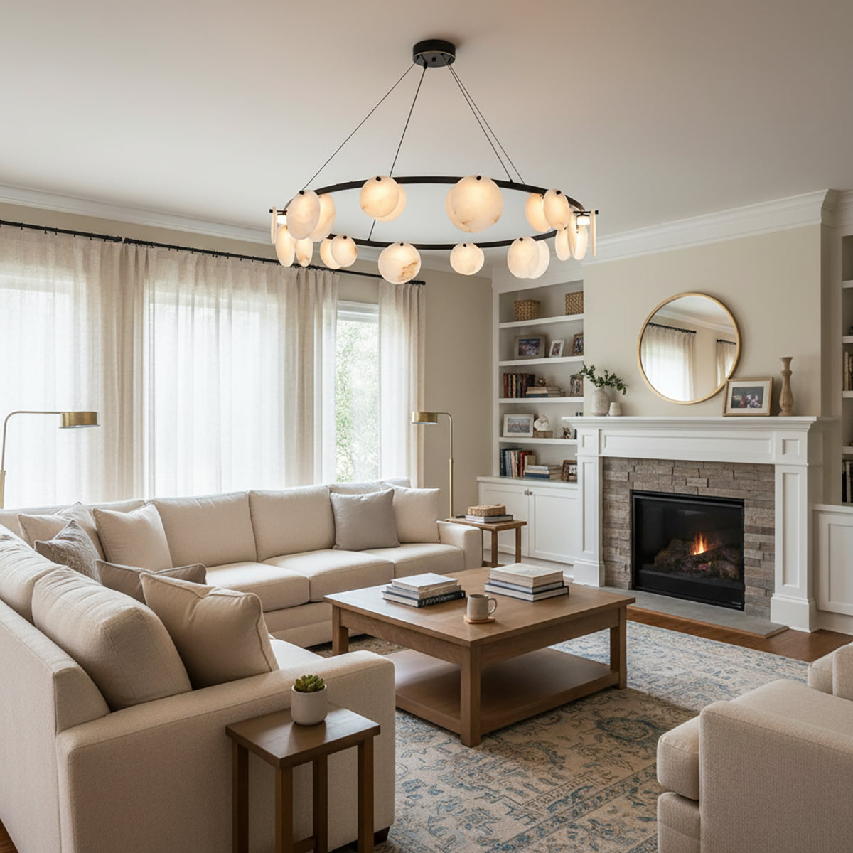 Round Branch Circle Alabaster Chandelier