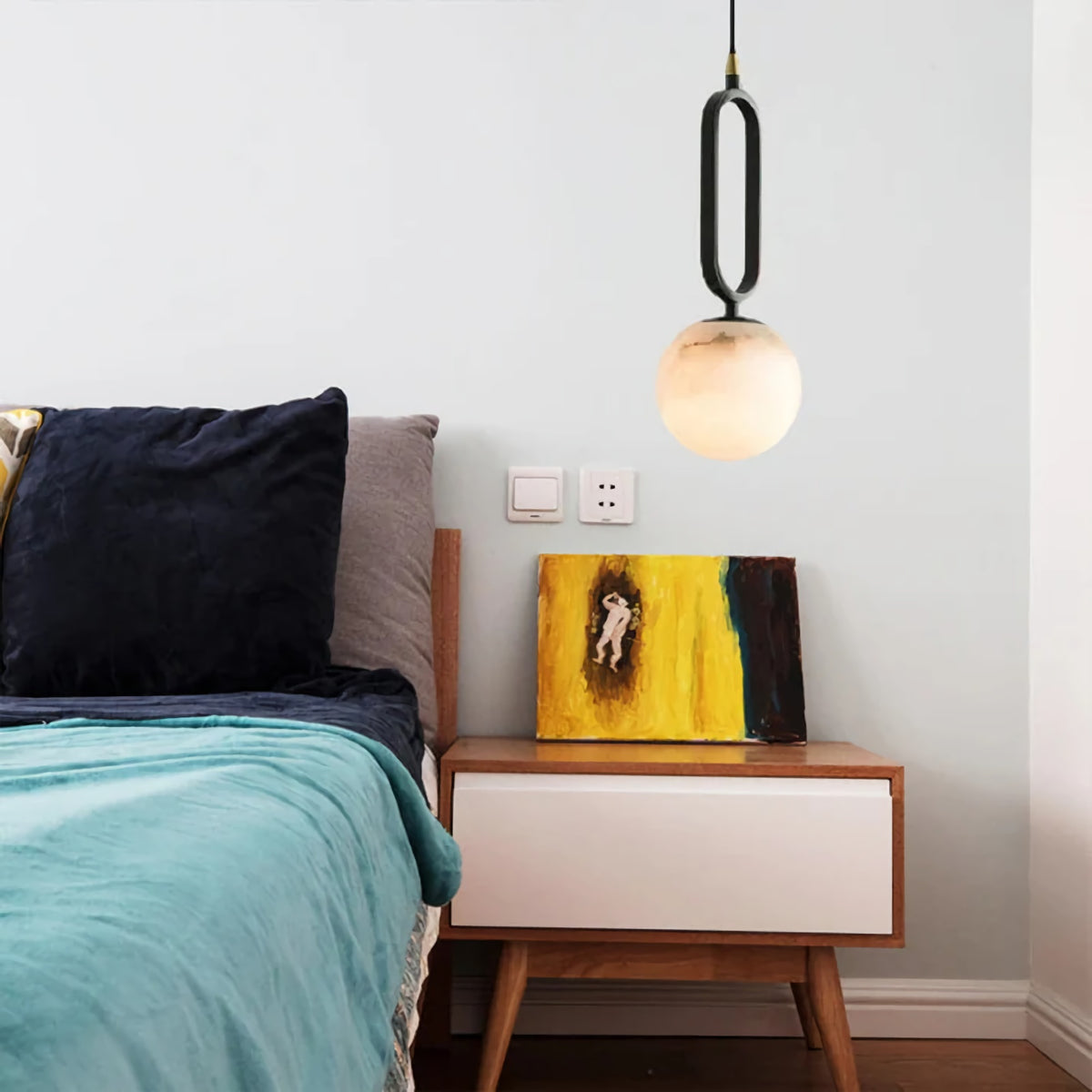Round Marble Ball Copper Black Modern Pendant Lamp
